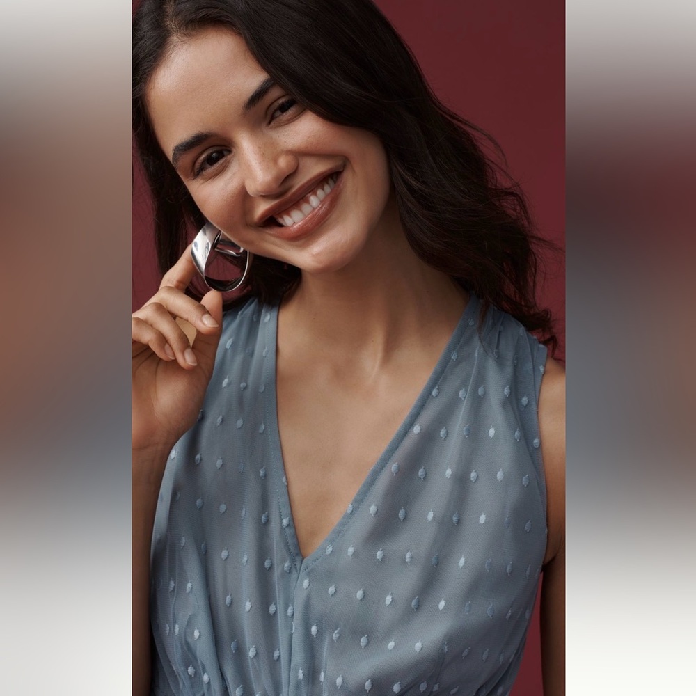 Anthropologie Dolan Bow Trim Sheer Bubble Top NWT S Blue Coquette Fairy - Picture 4 of 10